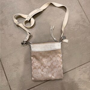Used Coach Light Khaki/Cream Sateen Signature Swing Pack Crossbody